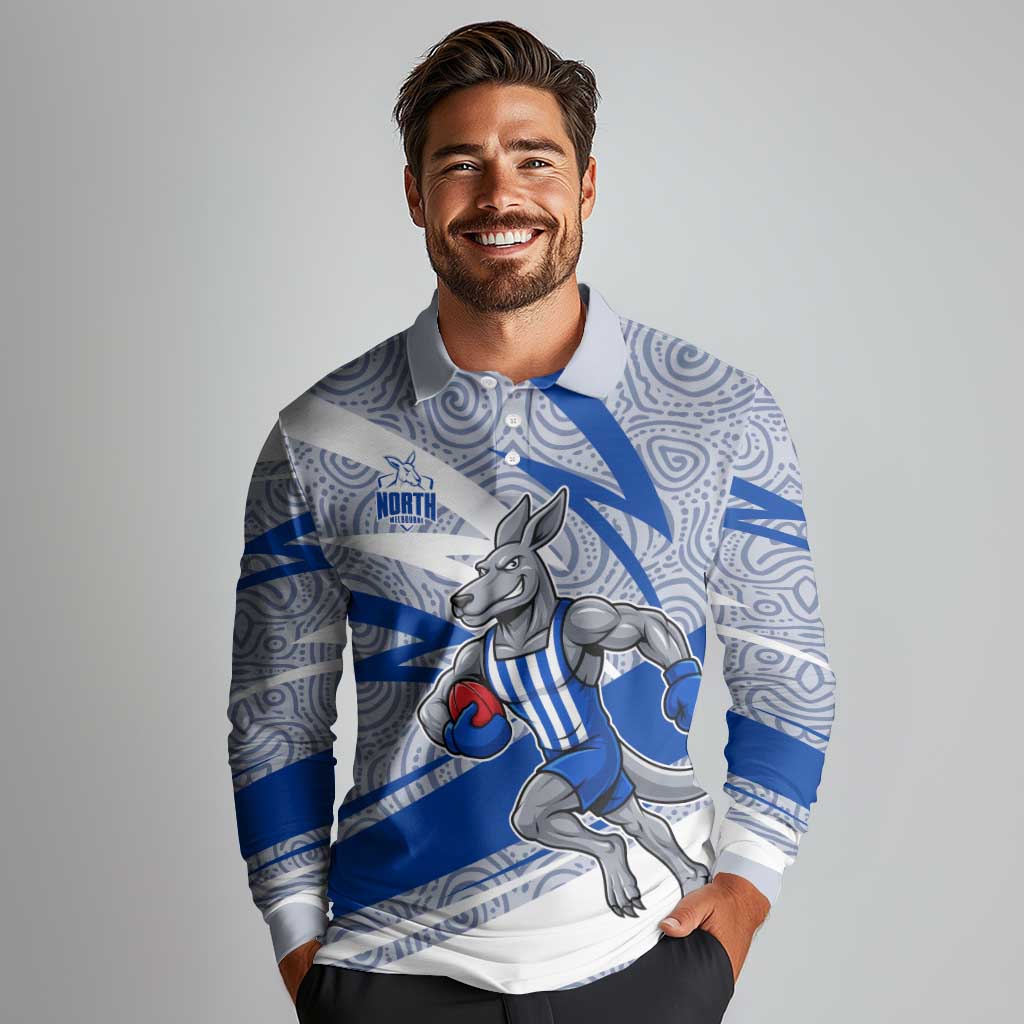 North Melbourne Kangaroos Australian Football Long Sleeve Polo Shirt Kangaroo Mascot Design With Indigenous Pattern Art