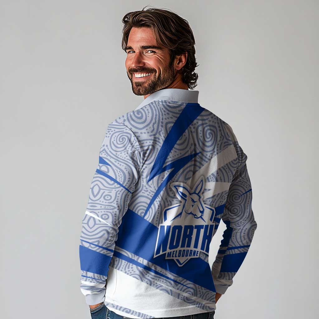 North Melbourne Kangaroos Australian Football Long Sleeve Polo Shirt Kangaroo Mascot Design With Indigenous Pattern Art