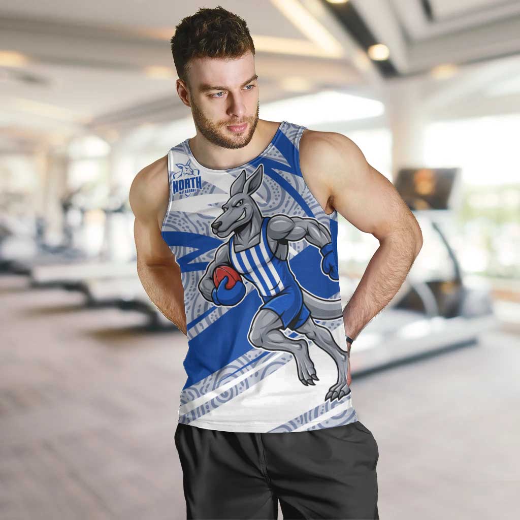 North Melbourne Kangaroos Australian Football Men Tank Top Kangaroo Mascot Design With Indigenous Pattern Art