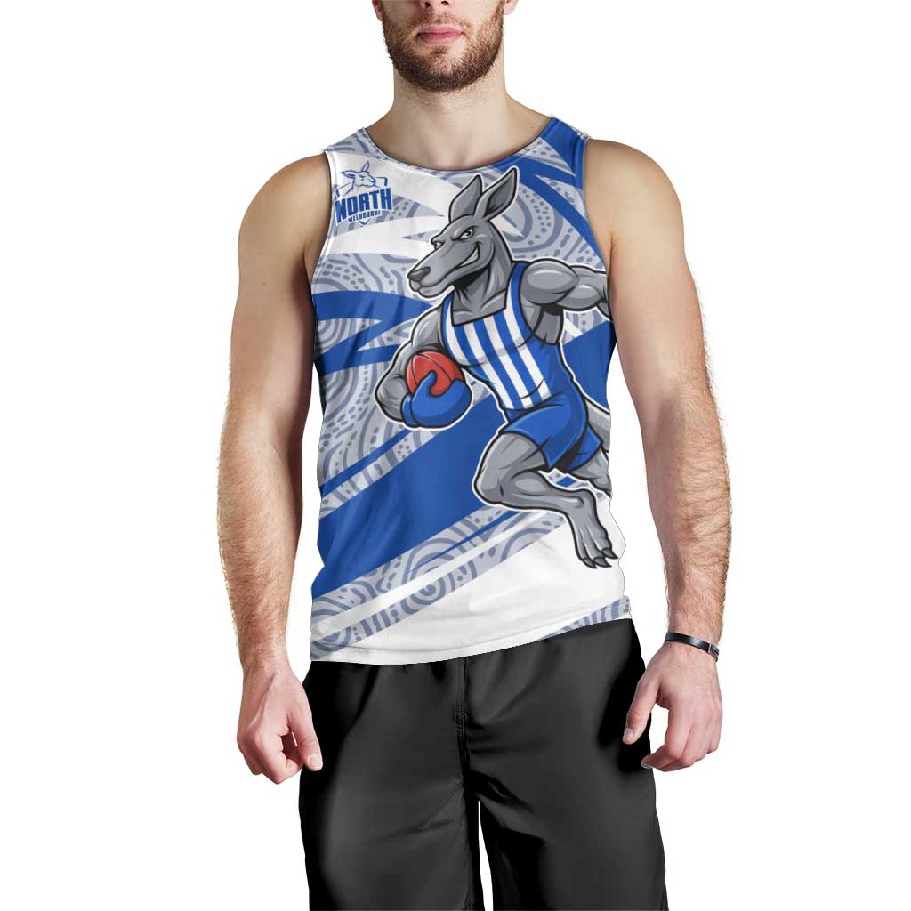 North Melbourne Kangaroos Australian Football Men Tank Top Kangaroo Mascot Design With Indigenous Pattern Art