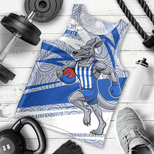 North Melbourne Kangaroos Australian Football Men Tank Top Kangaroo Mascot Design With Indigenous Pattern Art