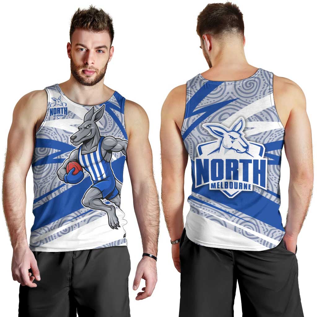 North Melbourne Kangaroos Australian Football Men Tank Top Kangaroo Mascot Design With Indigenous Pattern Art