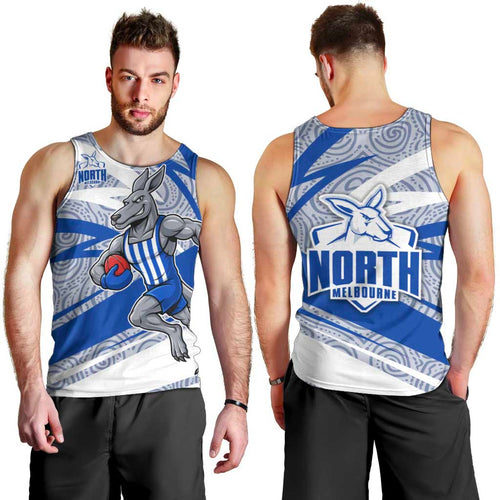 North Melbourne Kangaroos Australian Football Men Tank Top Kangaroo Mascot Design With Indigenous Pattern Art
