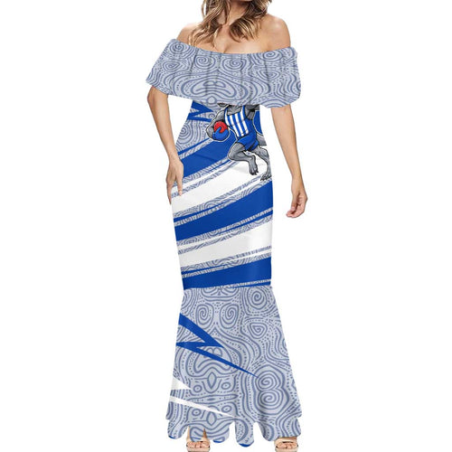 North Melbourne Kangaroos Australian Football Mermaid Dress Kangaroo Mascot Design With Indigenous Pattern Art