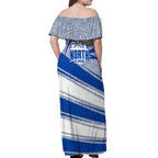 North Melbourne Kangaroos Australian Football Off Shoulder Maxi Dress Kangaroo Mascot Design With Indigenous Pattern Art