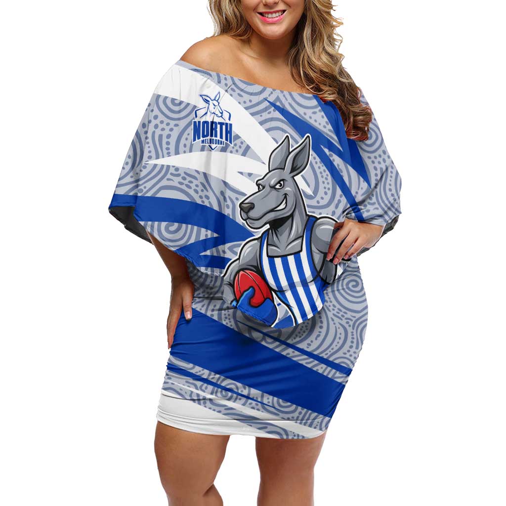 North Melbourne Kangaroos Australian Football Off Shoulder Short Dress Kangaroo Mascot Design With Indigenous Pattern Art