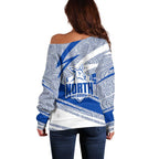North Melbourne Kangaroos Australian Football Off Shoulder Sweater Kangaroo Mascot Design With Indigenous Pattern Art