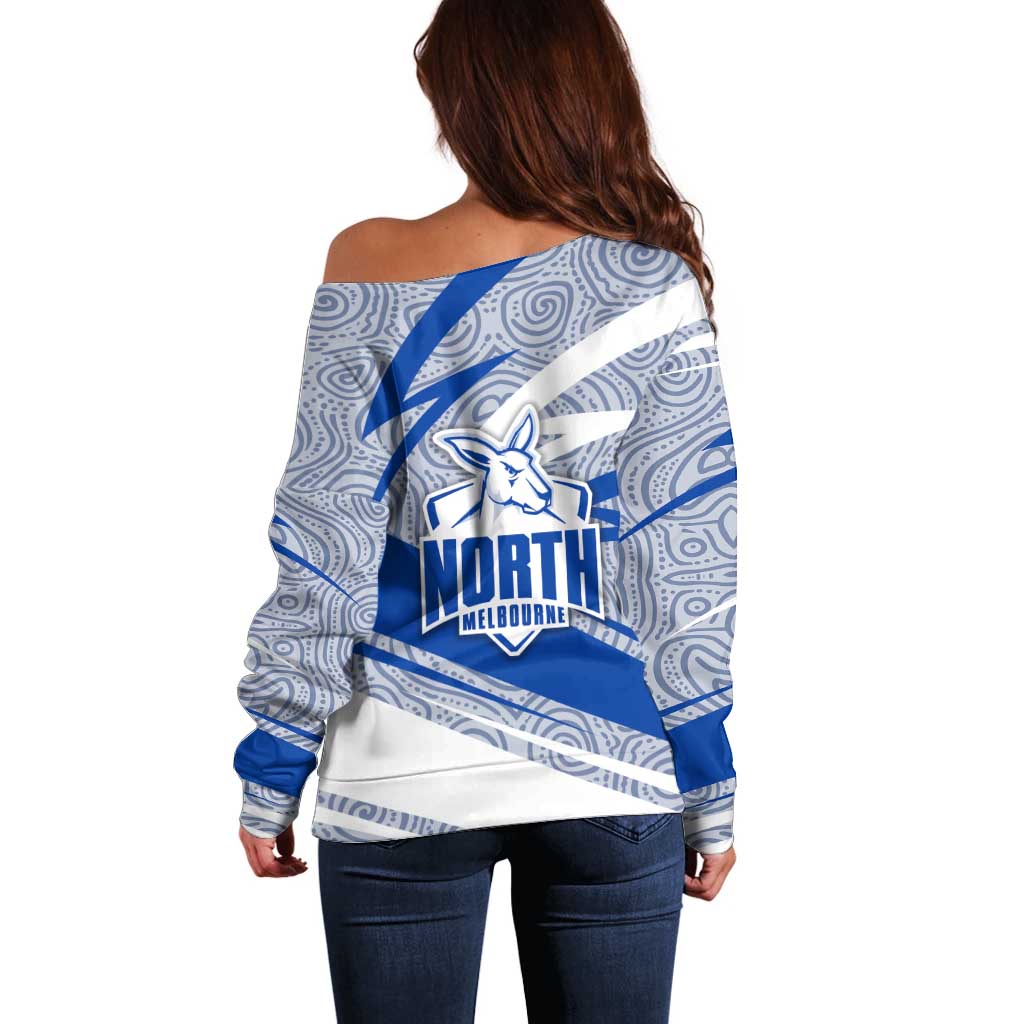 North Melbourne Kangaroos Australian Football Off Shoulder Sweater Kangaroo Mascot Design With Indigenous Pattern Art