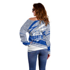 North Melbourne Kangaroos Australian Football Off Shoulder Sweater Kangaroo Mascot Design With Indigenous Pattern Art
