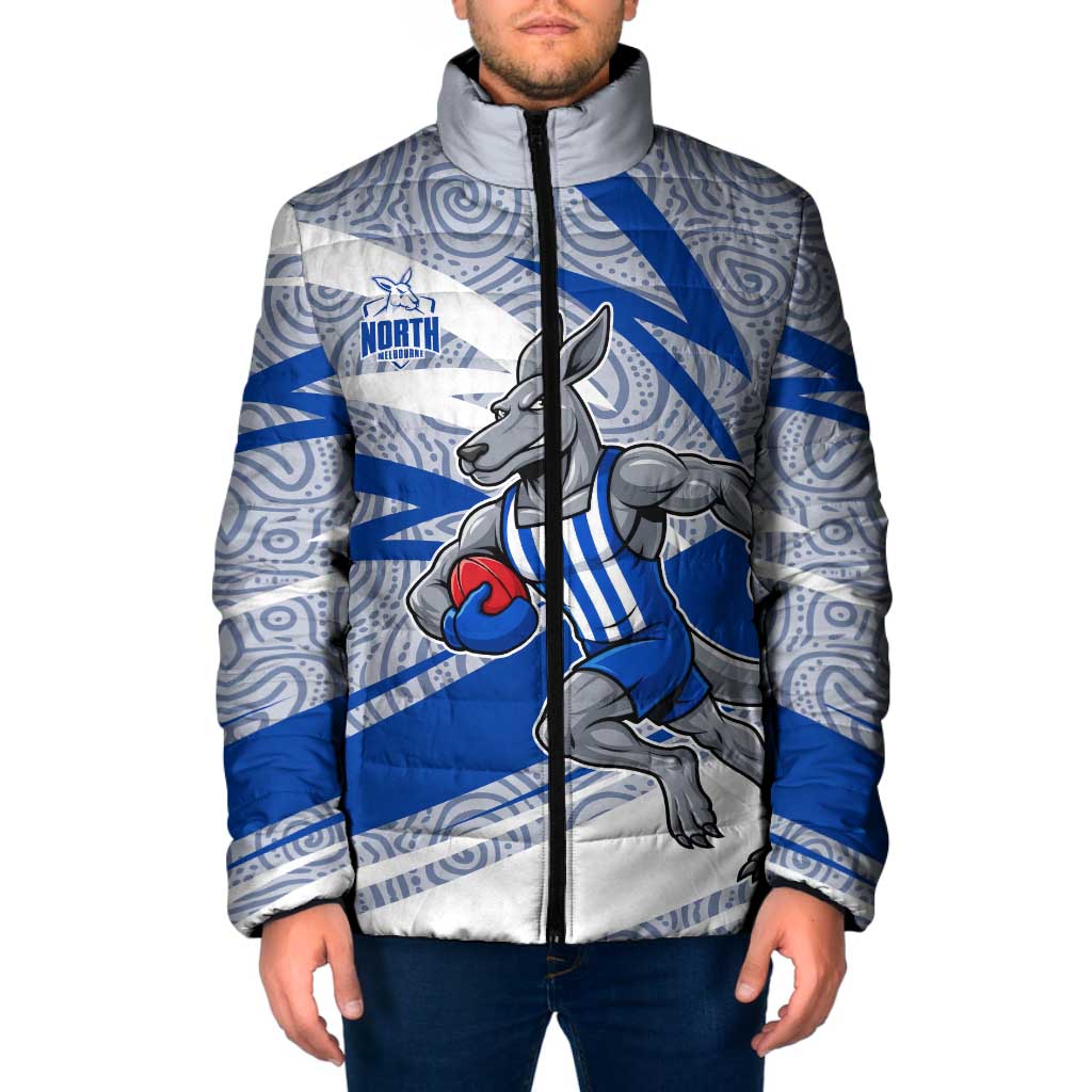 North Melbourne Kangaroos Australian Football Padded Jacket Kangaroo Mascot Design With Indigenous Pattern Art