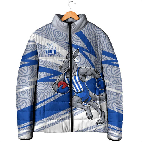 North Melbourne Kangaroos Australian Football Padded Jacket Kangaroo Mascot Design With Indigenous Pattern Art