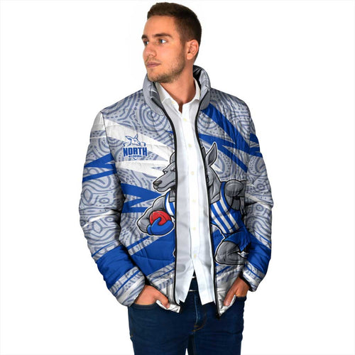 North Melbourne Kangaroos Australian Football Padded Jacket Kangaroo Mascot Design With Indigenous Pattern Art