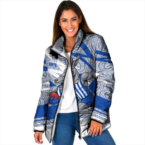 North Melbourne Kangaroos Australian Football Padded Jacket Kangaroo Mascot Design With Indigenous Pattern Art