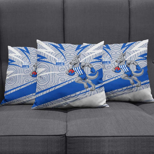 North Melbourne Kangaroos Australian Football Pillow Cover Kangaroo Mascot Design With Indigenous Pattern Art