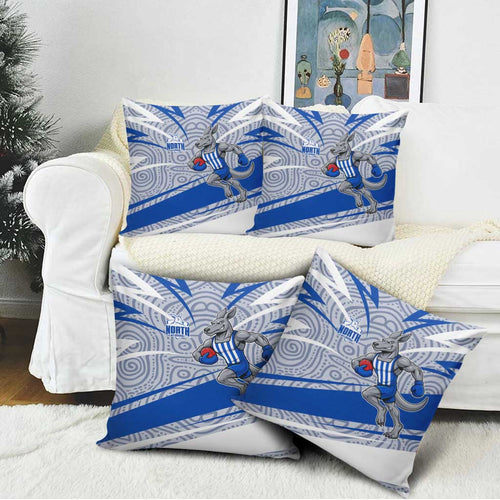 North Melbourne Kangaroos Australian Football Pillow Cover Kangaroo Mascot Design With Indigenous Pattern Art