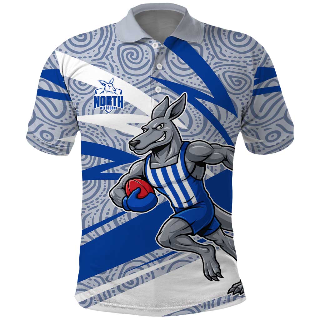 North Melbourne Kangaroos Australian Football Polo Shirt Kangaroo Mascot Design With Indigenous Pattern Art