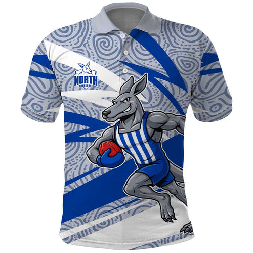 North Melbourne Kangaroos Australian Football Polo Shirt Kangaroo Mascot Design With Indigenous Pattern Art