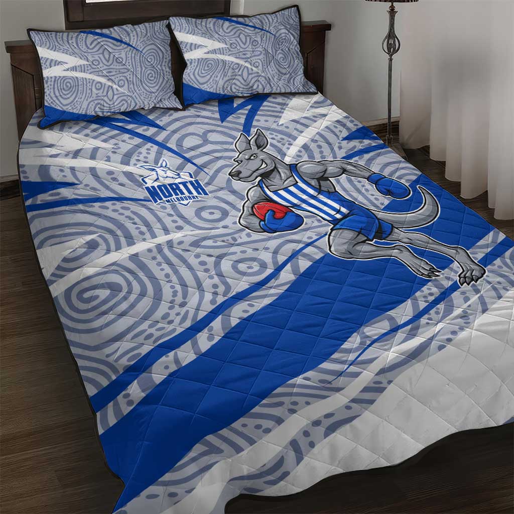 North Melbourne Kangaroos Australian Football Quilt Bed Set Kangaroo Mascot Design With Indigenous Pattern Art