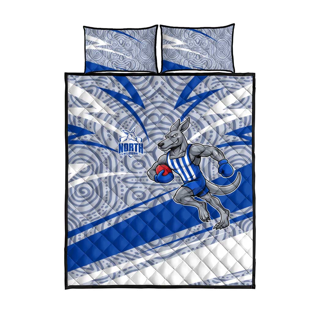 North Melbourne Kangaroos Australian Football Quilt Bed Set Kangaroo Mascot Design With Indigenous Pattern Art