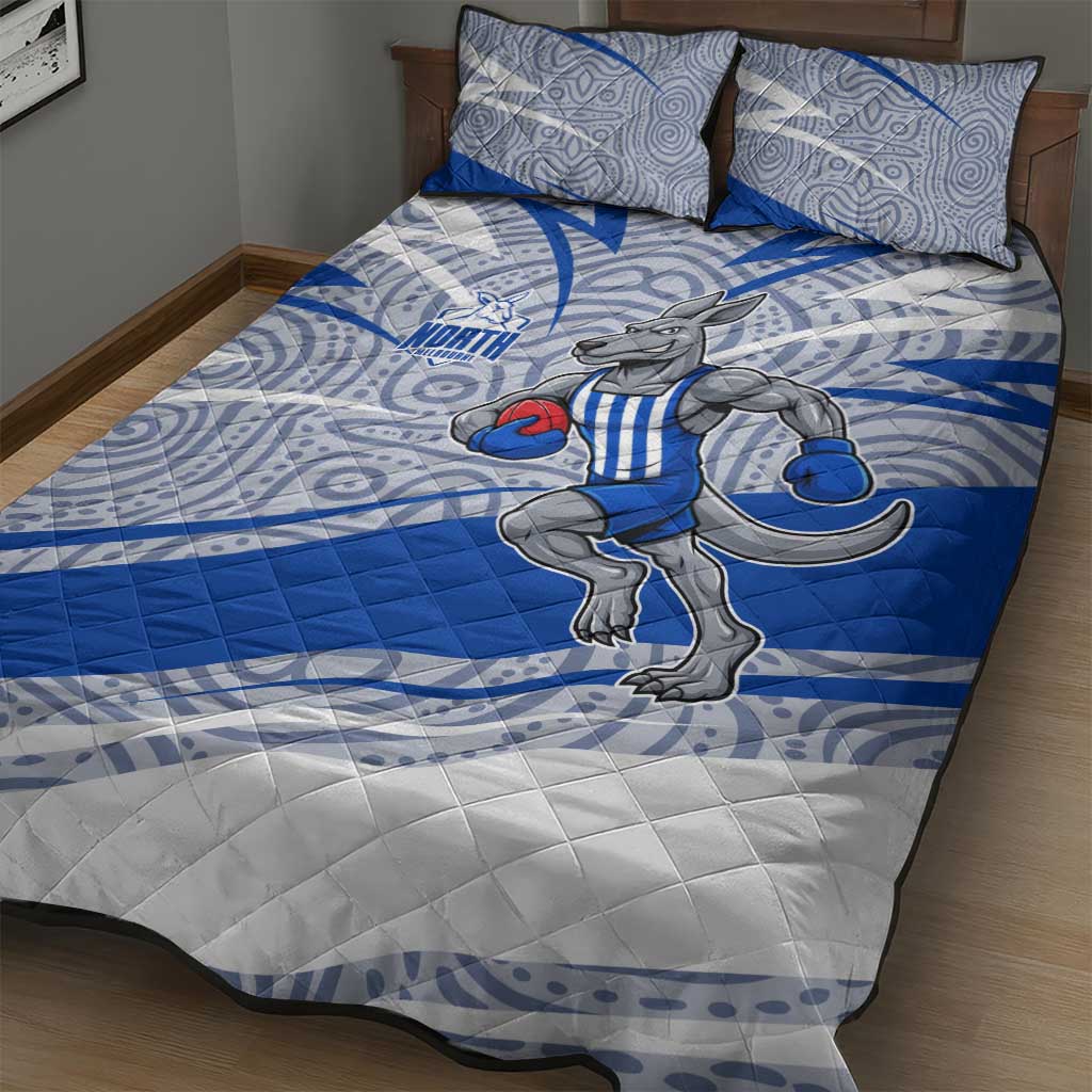 North Melbourne Kangaroos Australian Football Quilt Bed Set Kangaroo Mascot Design With Indigenous Pattern Art