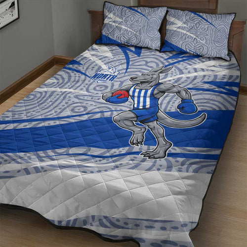 North Melbourne Kangaroos Australian Football Quilt Bed Set Kangaroo Mascot Design With Indigenous Pattern Art