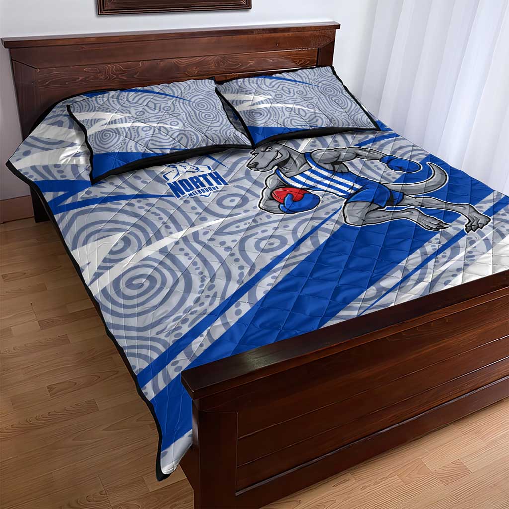 North Melbourne Kangaroos Australian Football Quilt Bed Set Kangaroo Mascot Design With Indigenous Pattern Art