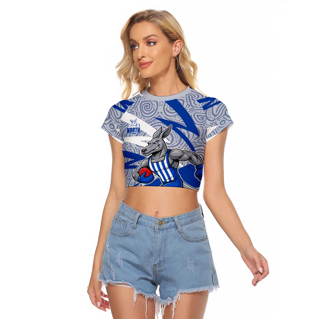 North Melbourne Kangaroos Australian Football Raglan Cropped T Shirt Kangaroo Mascot Design With Indigenous Pattern Art