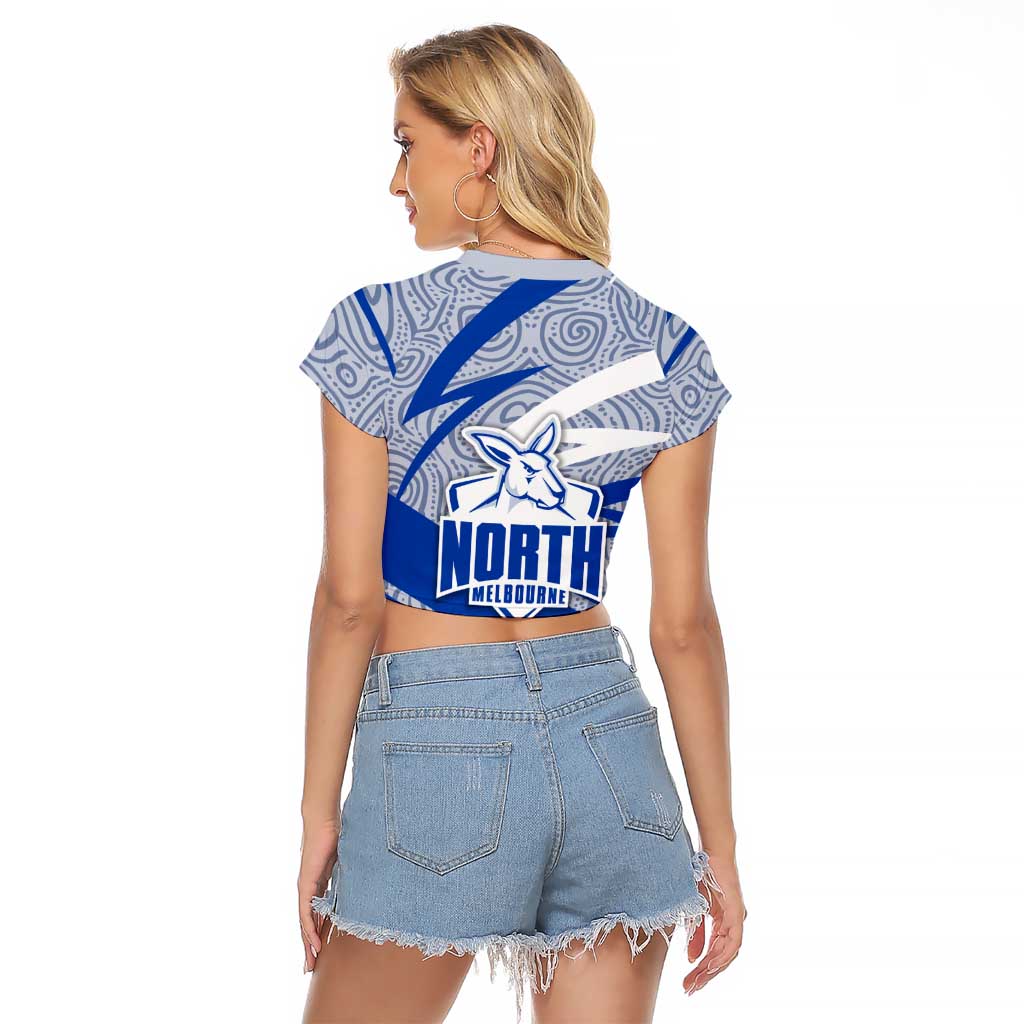 North Melbourne Kangaroos Australian Football Raglan Cropped T Shirt Kangaroo Mascot Design With Indigenous Pattern Art