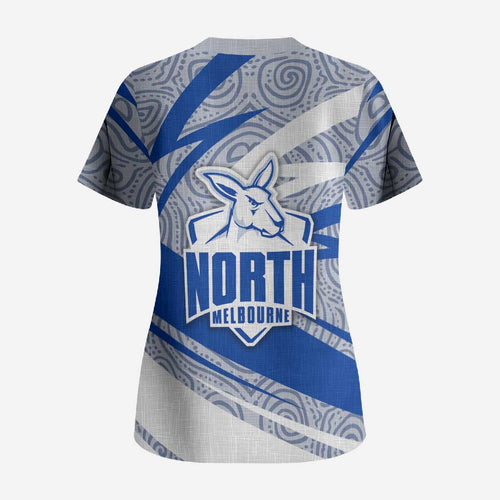 North Melbourne Kangaroos Australian Football Scrub Top Kangaroo Mascot Design With Indigenous Pattern Art