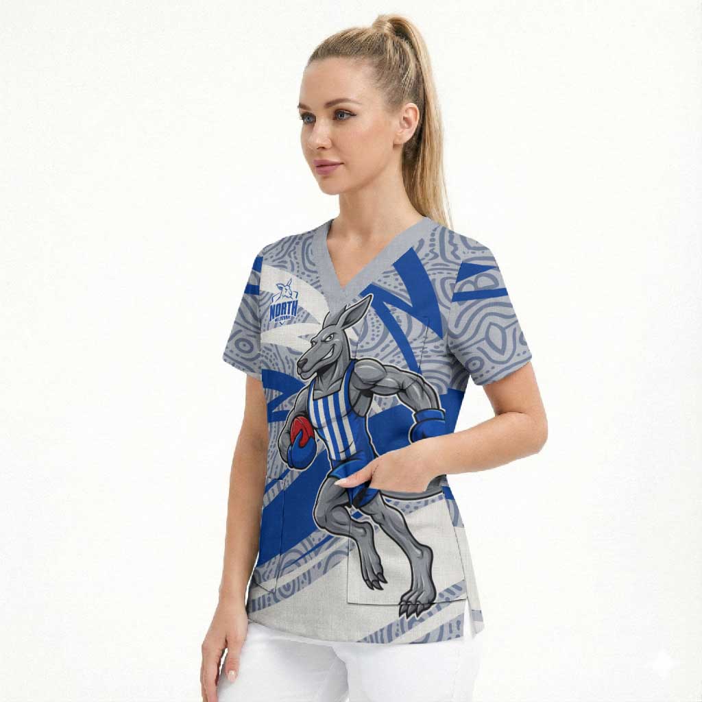 North Melbourne Kangaroos Australian Football Scrub Top Kangaroo Mascot Design With Indigenous Pattern Art