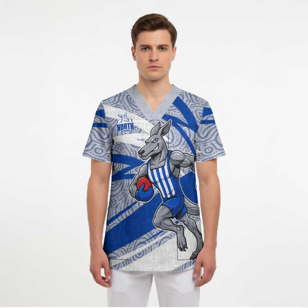 North Melbourne Kangaroos Australian Football Scrub Top Kangaroo Mascot Design With Indigenous Pattern Art