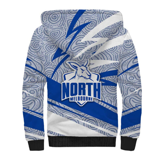 North Melbourne Kangaroos Australian Football Sherpa Hoodie Kangaroo Mascot Design With Indigenous Pattern Art