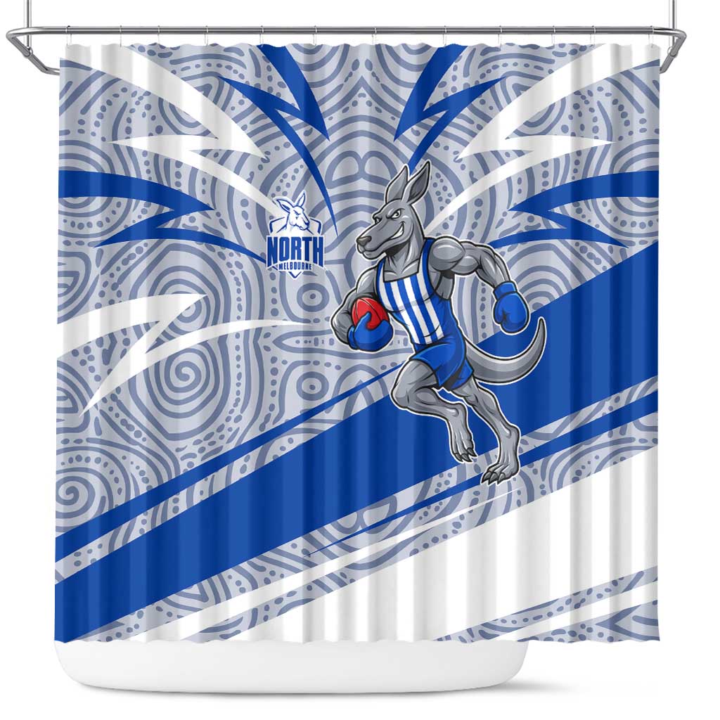 North Melbourne Kangaroos Australian Football Shower Curtain Kangaroo Mascot Design With Indigenous Pattern Art