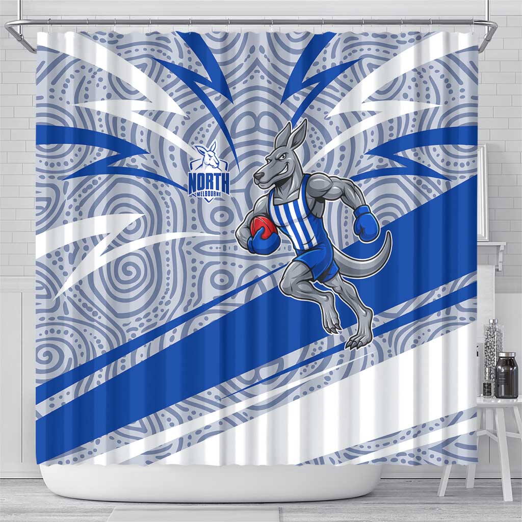North Melbourne Kangaroos Australian Football Shower Curtain Kangaroo Mascot Design With Indigenous Pattern Art