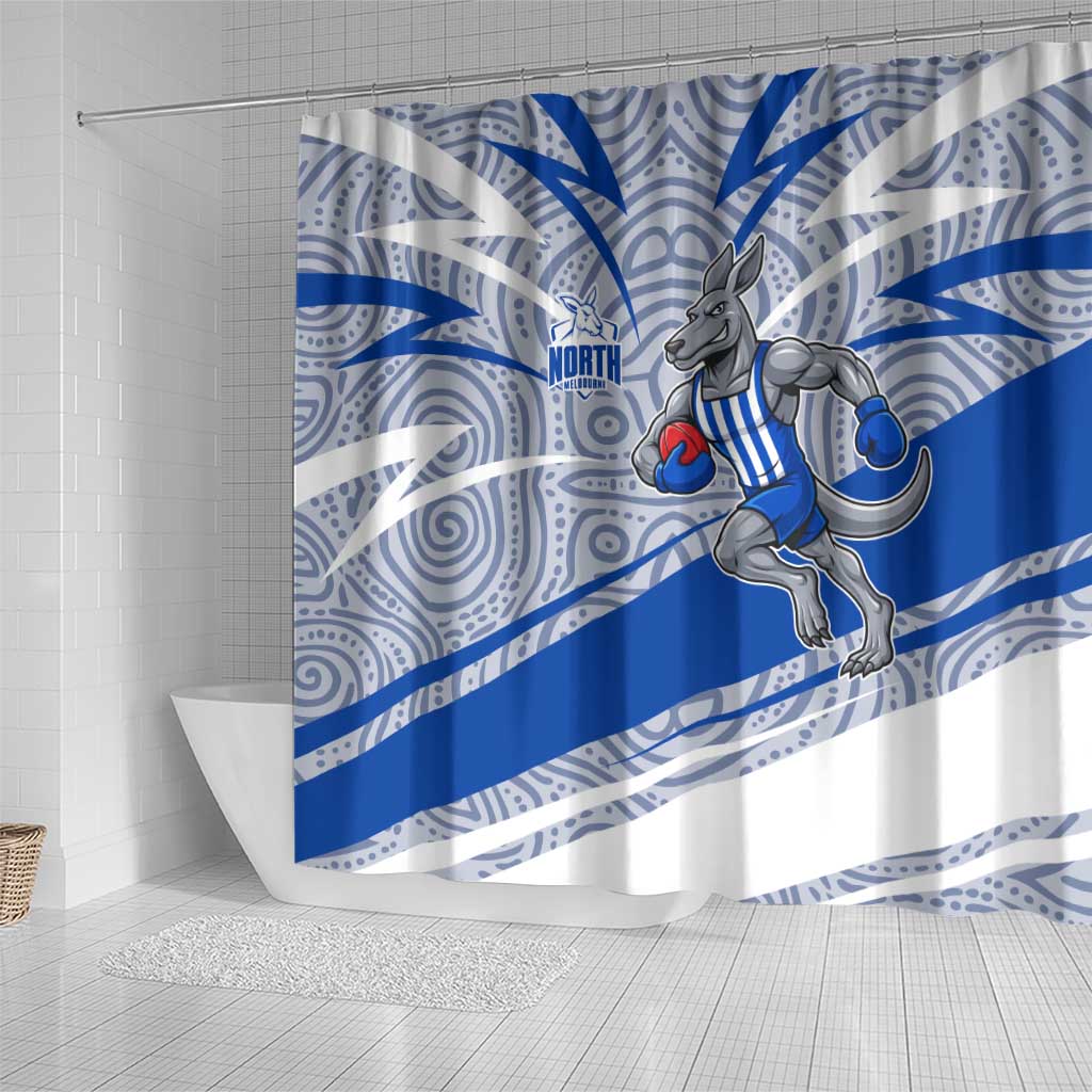 North Melbourne Kangaroos Australian Football Shower Curtain Kangaroo Mascot Design With Indigenous Pattern Art