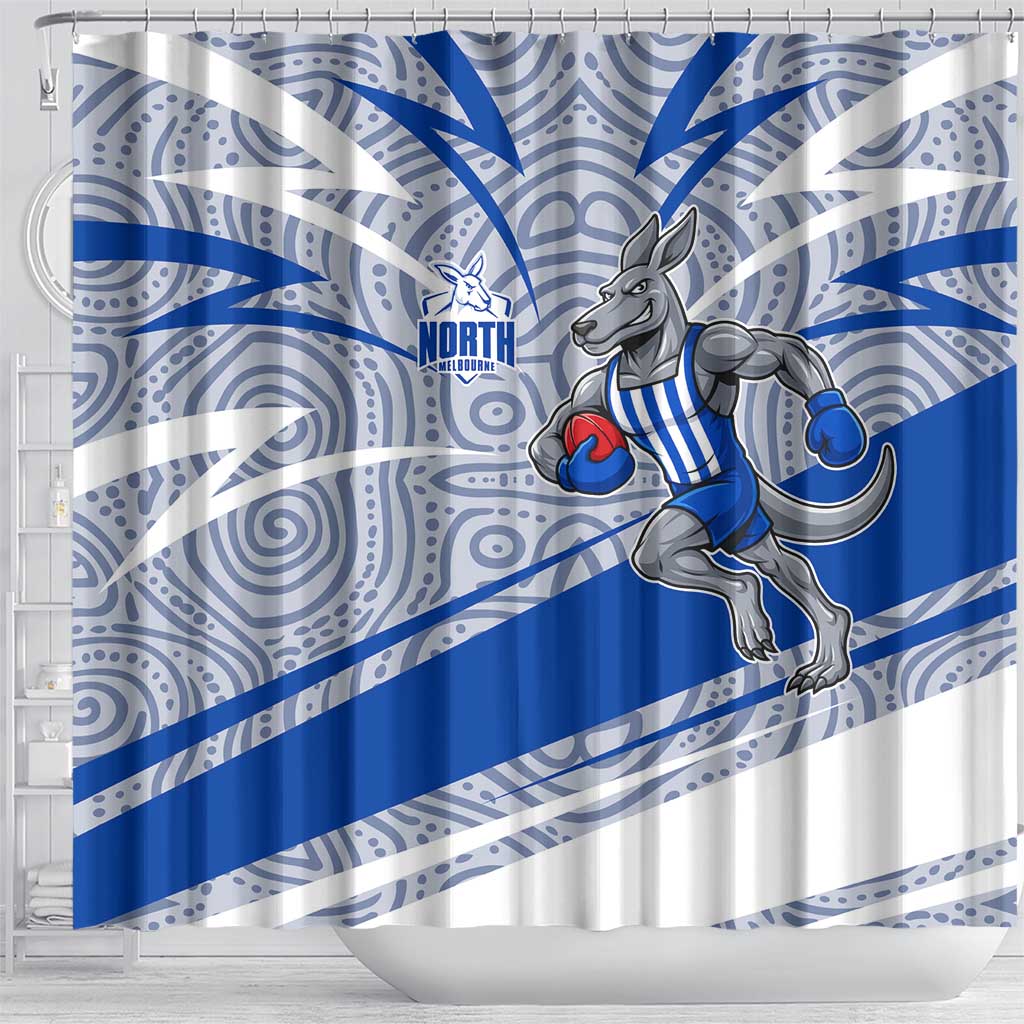 North Melbourne Kangaroos Australian Football Shower Curtain Kangaroo Mascot Design With Indigenous Pattern Art