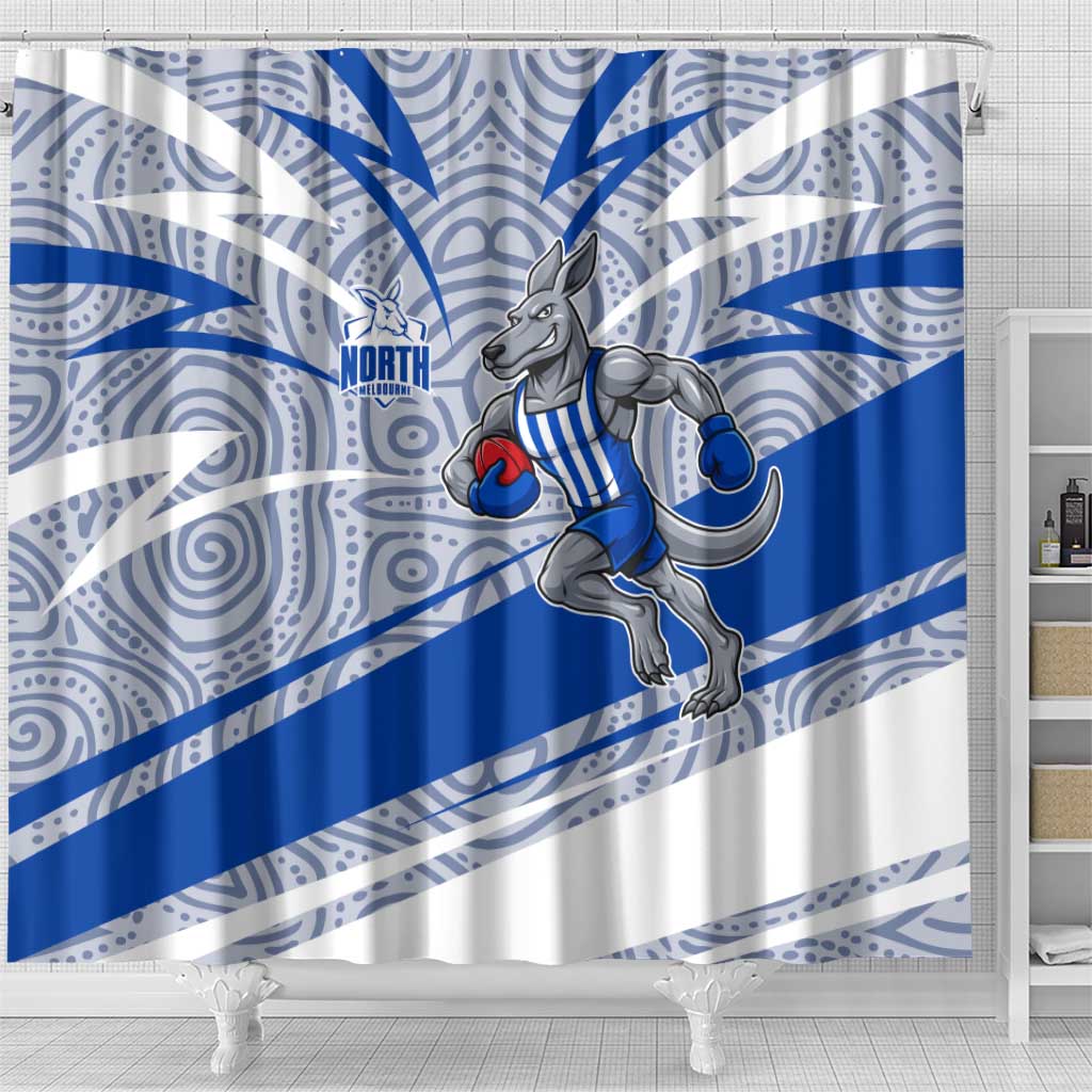 North Melbourne Kangaroos Australian Football Shower Curtain Kangaroo Mascot Design With Indigenous Pattern Art