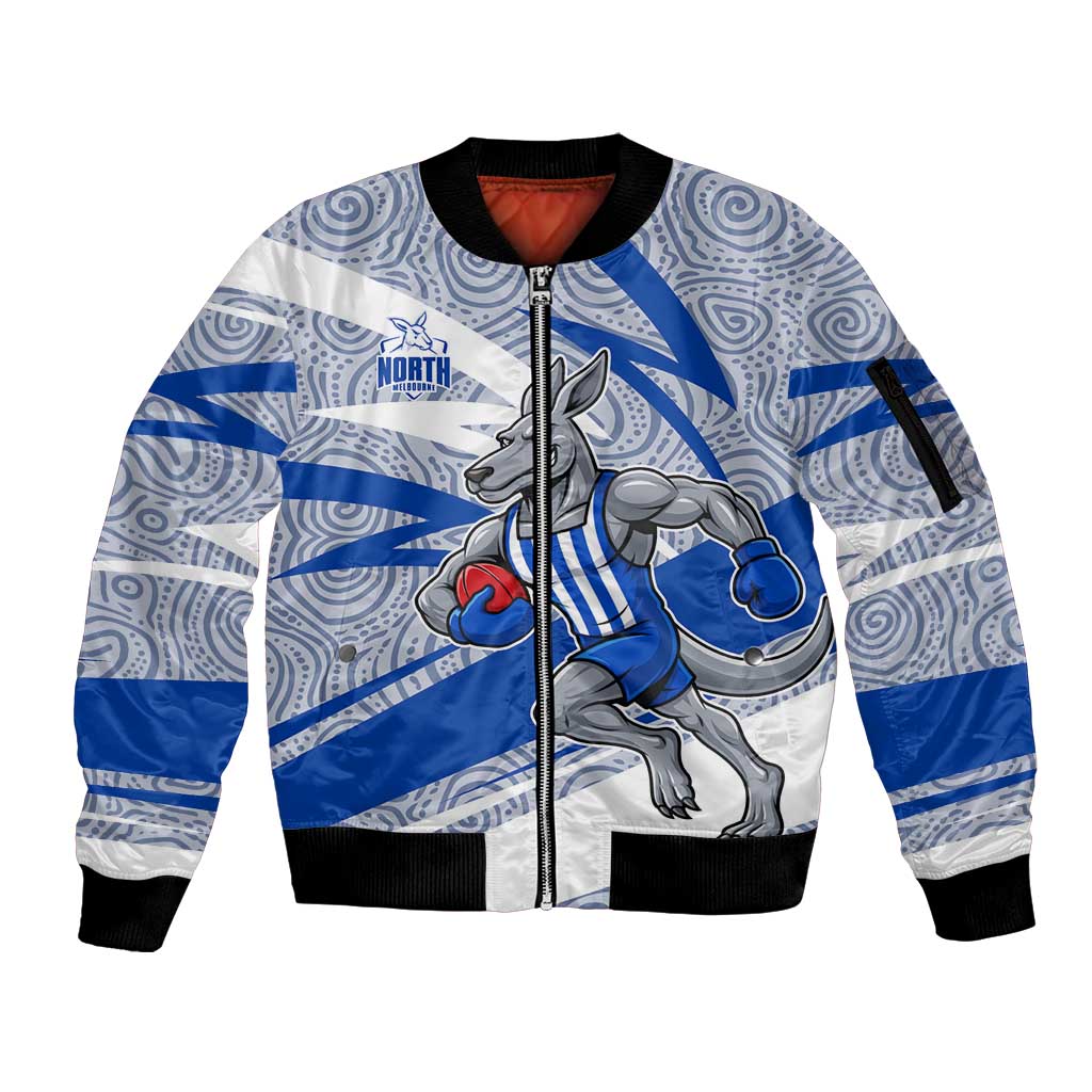 North Melbourne Kangaroos Australian Football Sleeve Zip Bomber Jacket Kangaroo Mascot Design With Indigenous Pattern Art