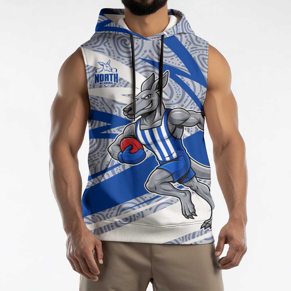 North Melbourne Kangaroos Australian Football Sleeveless Hoodie Kangaroo Mascot Design With Indigenous Pattern Art