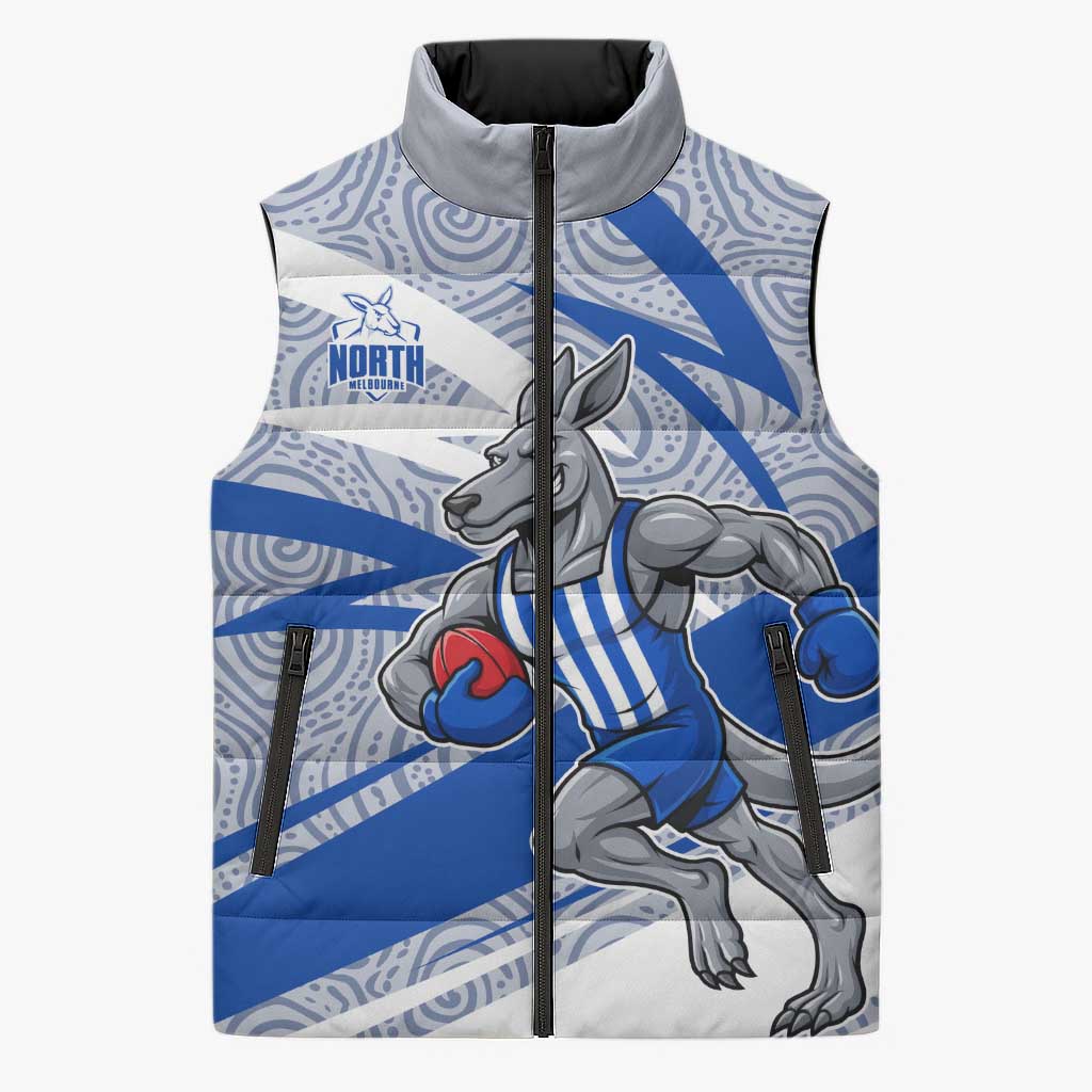 North Melbourne Kangaroos Australian Football Sleeveless Puffer Jacket Kangaroo Mascot Design With Indigenous Pattern Art