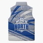 North Melbourne Kangaroos Australian Football Sleeveless Puffer Jacket Kangaroo Mascot Design With Indigenous Pattern Art