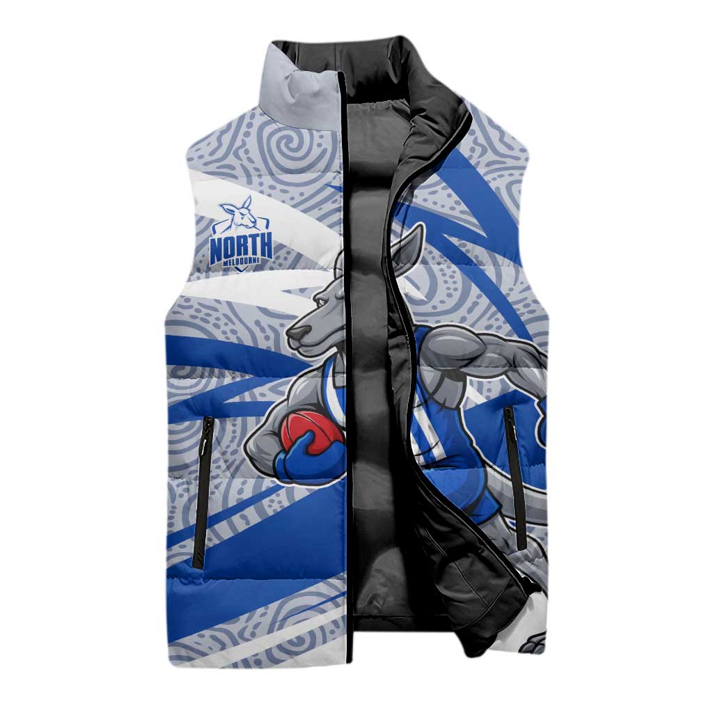 North Melbourne Kangaroos Australian Football Sleeveless Puffer Jacket Kangaroo Mascot Design With Indigenous Pattern Art