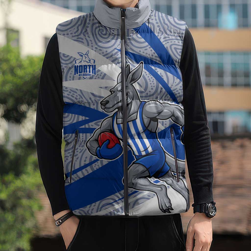 North Melbourne Kangaroos Australian Football Sleeveless Puffer Jacket Kangaroo Mascot Design With Indigenous Pattern Art