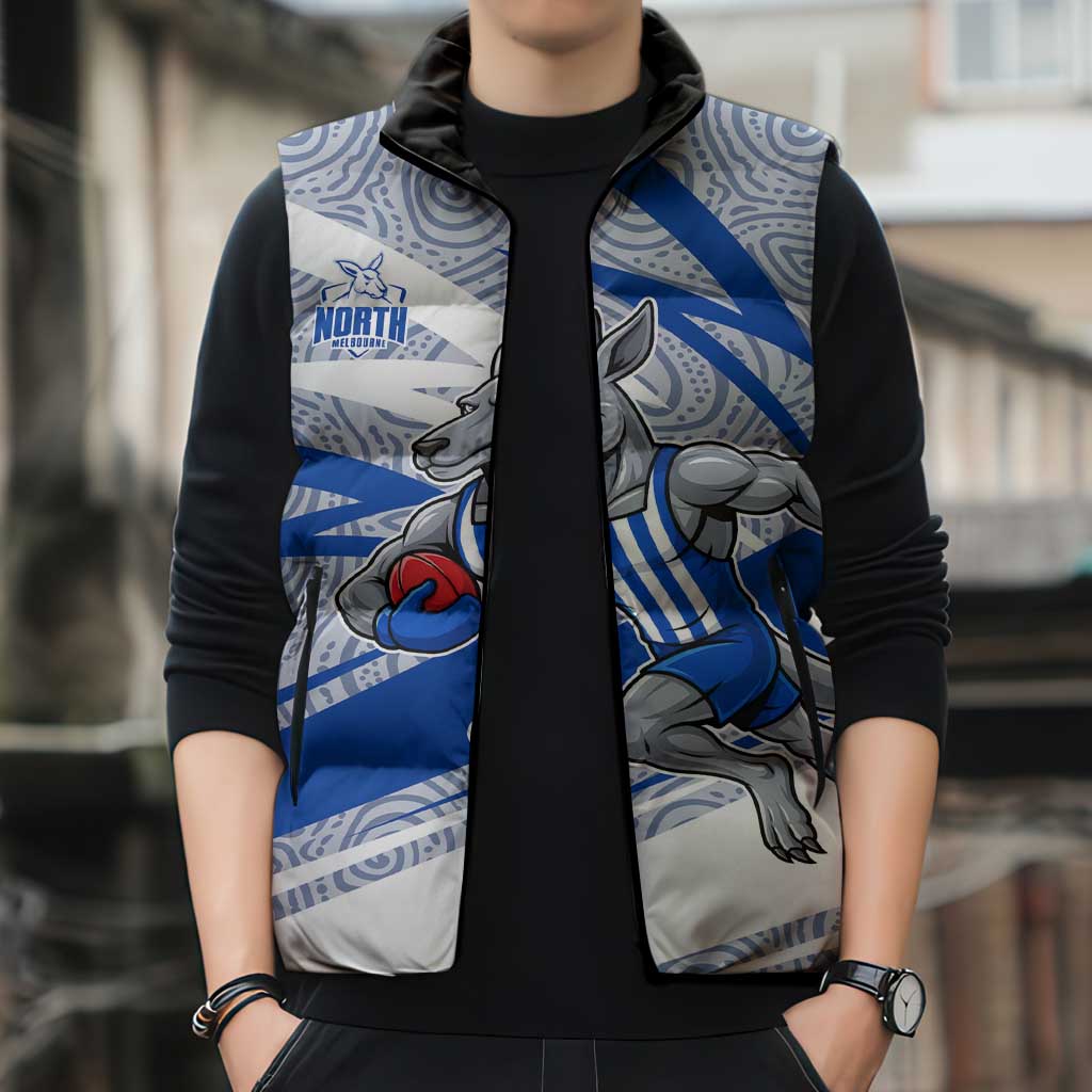 North Melbourne Kangaroos Australian Football Sleeveless Puffer Jacket Kangaroo Mascot Design With Indigenous Pattern Art
