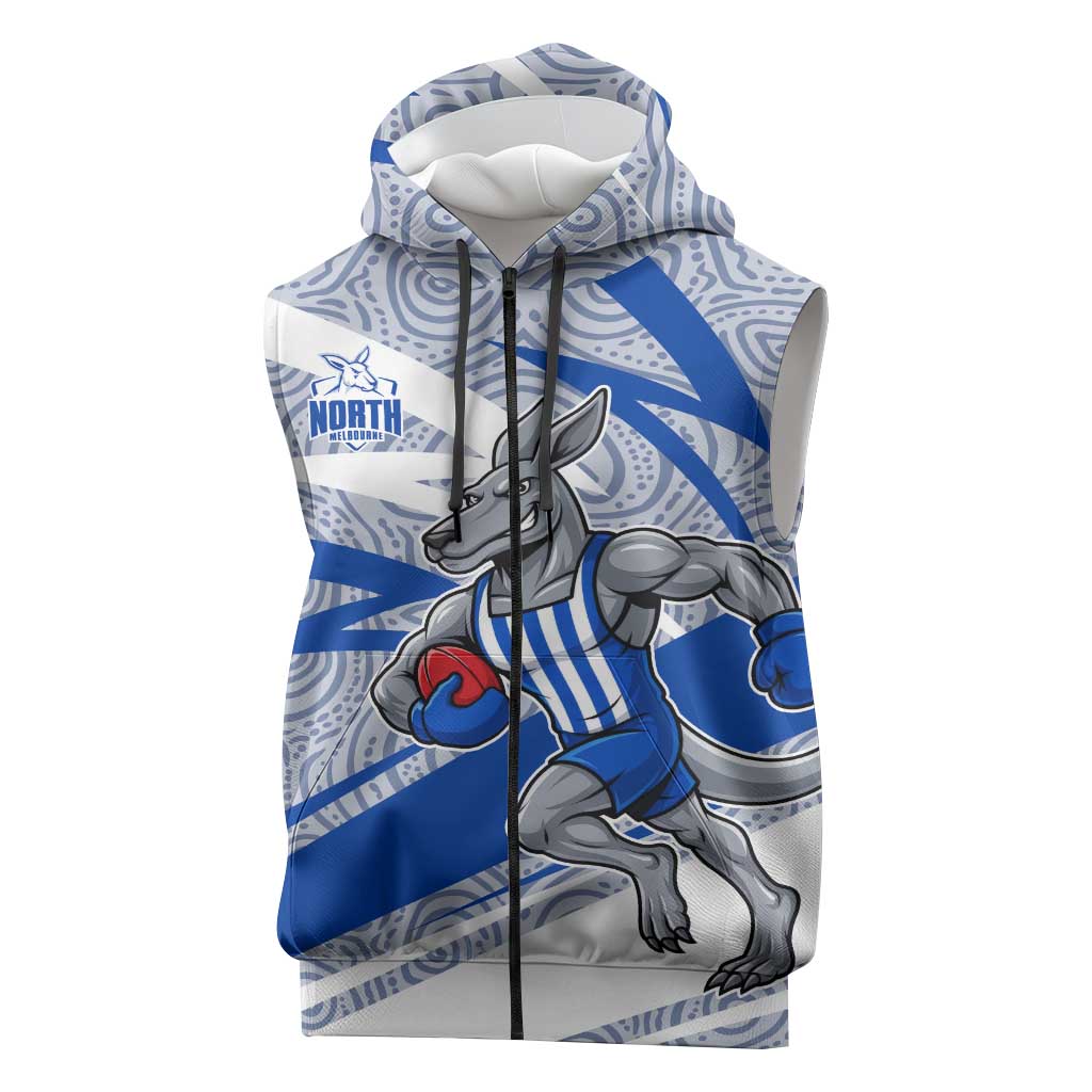 North Melbourne Kangaroos Australian Football Sleeveless Zip Hoodie Kangaroo Mascot Design With Indigenous Pattern Art