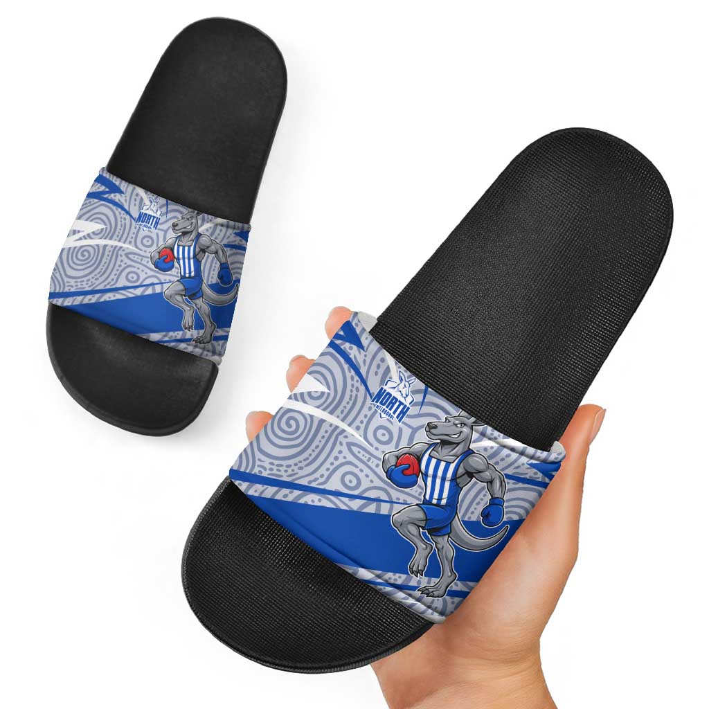 North Melbourne Kangaroos Australian Football Slide Sandals Kangaroo Mascot Design With Indigenous Pattern Art