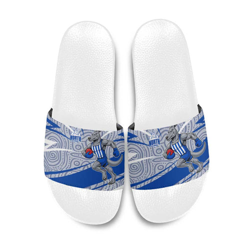 North Melbourne Kangaroos Australian Football Slide Sandals Kangaroo Mascot Design With Indigenous Pattern Art
