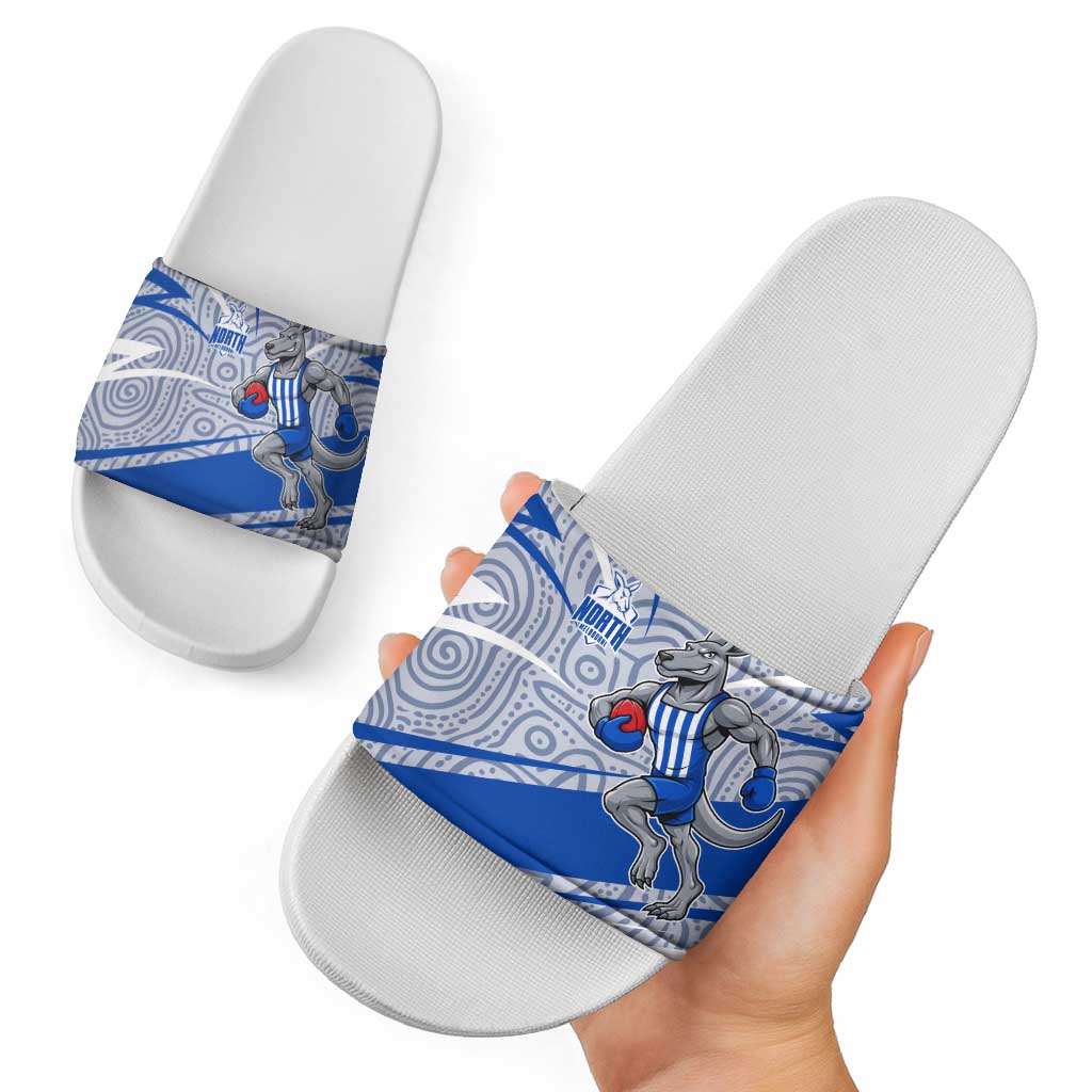 North Melbourne Kangaroos Australian Football Slide Sandals Kangaroo Mascot Design With Indigenous Pattern Art