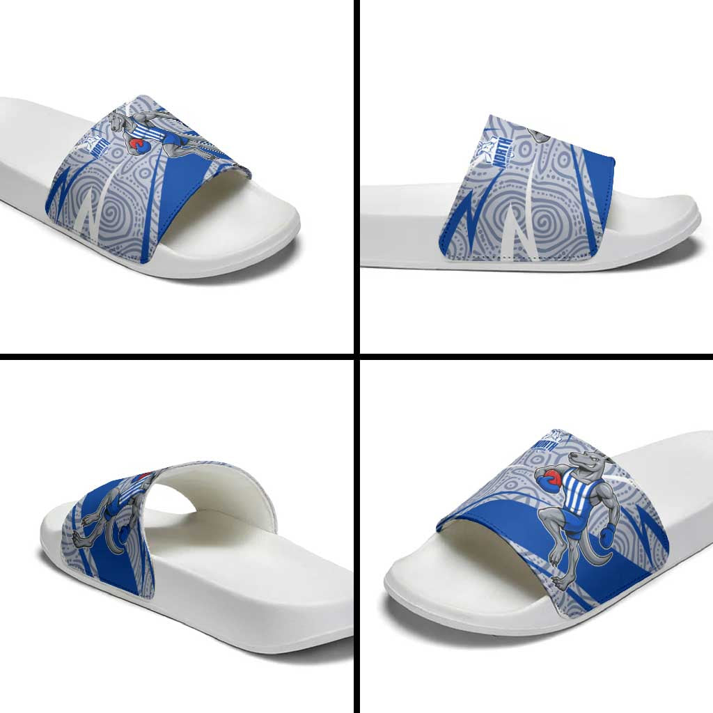 North Melbourne Kangaroos Australian Football Slide Sandals Kangaroo Mascot Design With Indigenous Pattern Art
