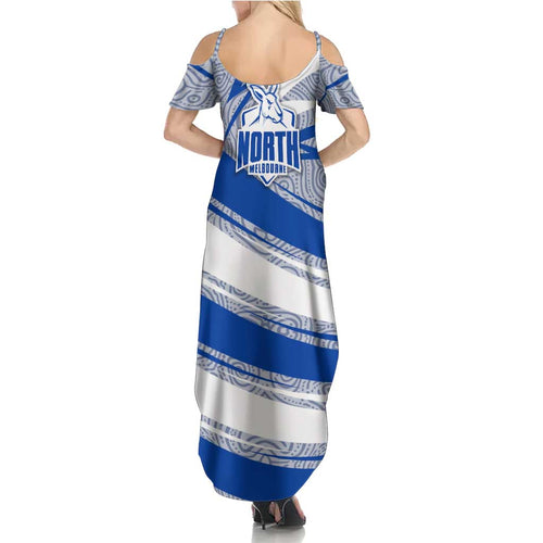 North Melbourne Kangaroos Australian Football Summer Maxi Dress Kangaroo Mascot Design With Indigenous Pattern Art